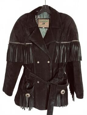 Modo.Peau VTG Black Fringe Suede Quilted Western Jacket Double Breasted - 10 EUC